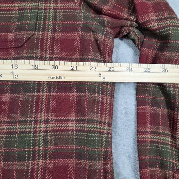 Orvis Shirt Mens Large Red Green Plaid Heavy Flannel Button Up Shacket Hiking - Picture 9 of 10